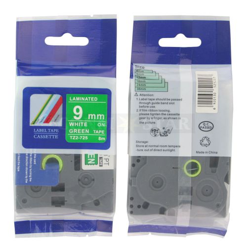 1pk White on Green Tape Label Compatible for Brother PTouch TZ 725 TZe 725 9mm