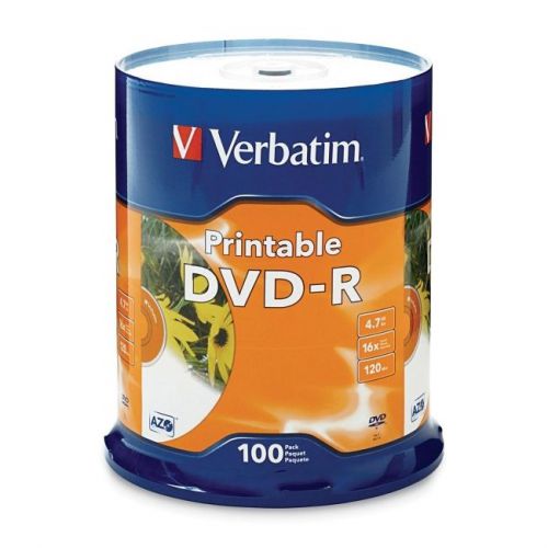 VERBATIM 95153 120-Minute/4.7GB 16x White Inkjet Printable DVD-Rs, 100-ct Spi...