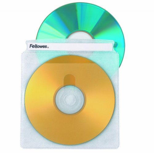 NEW Fellowes CD Sleeves 100 CD Capacity Clear Vinyl Double Sided-50-Pack