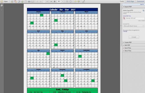 Printable 2015 Wall Calendar with Federal Holidays 8.5 X 11