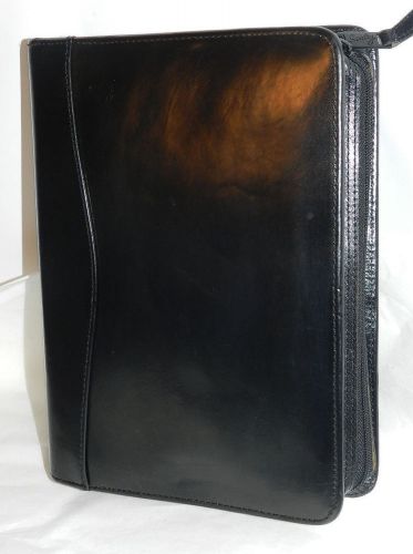 Scully black glazed leather 3 side zip planner cover with address book for sale