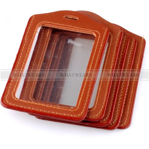 5x Brown Faux Leather Business ID Credit Card Badge Holder Clear Pouch Case IND