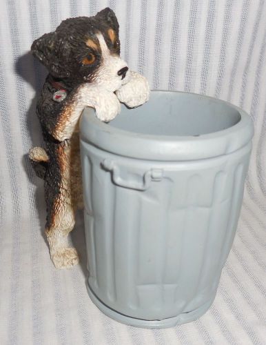 Adorable House Pets LTD. Ed. &#034;Butch&#034; Dog Peeking In Trash Can Pencil/Pen Holder