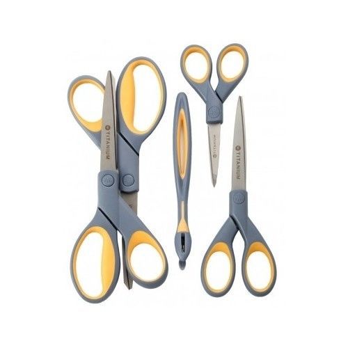 Titanium Scissors Cutting Set 5 Pieces Strong Soft Grip Craft Wrapping Office