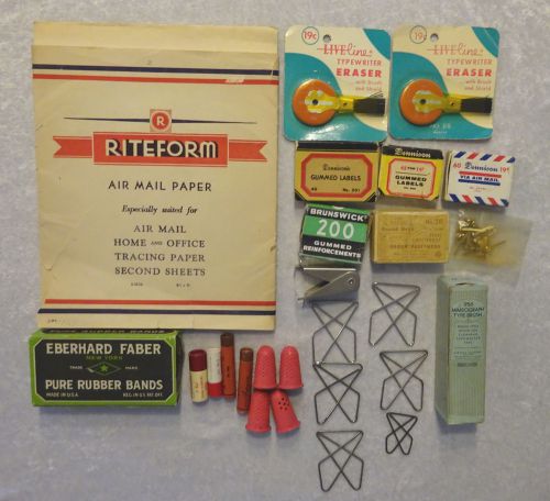 Vintage Desk Accessories Office Supplies Labels Rubber Bands Paper Clips Lot 25