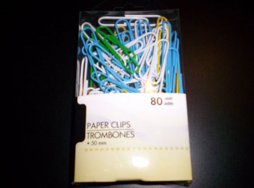 80 COUNT LARGE PAPER CLIPS ~~ASSORTED COLORS~ 50MM