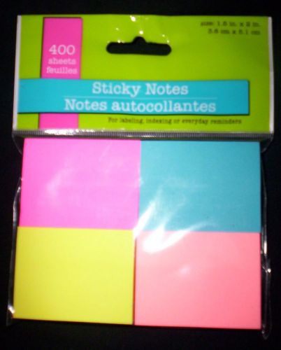 MULTI-COLOR  400-SHEETS --STICKY NOTES   &#034;1  1/2 X 2 &#034; EACH COLOR