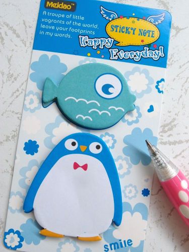 1X Penguin &amp; Fish Sticky Notes Bookmark Post-it Marker Memo Stationery FREE SHIP