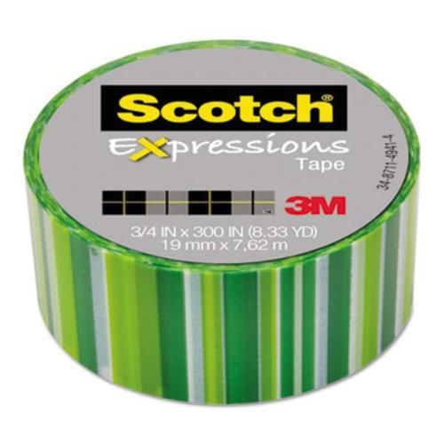 3m C214P11 Expressions Magic Tape, 3/4&#034; X 300&#034;, Green Lines