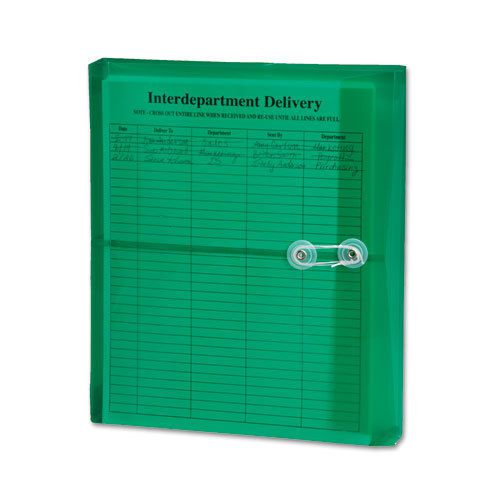 Poly String &amp; Button Booklet Envelope, 9 3/4 x 11 5/8 x 1 1/4, Green, 5/Pack