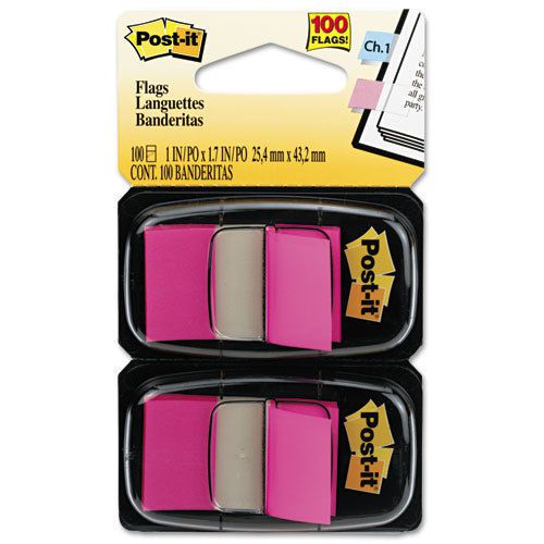 Post-it Flags Standard Tape Flags in Dispenser Bright Pink, 3 PKS of 100