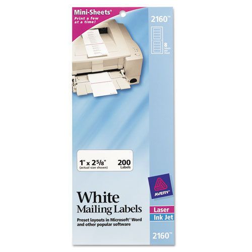 Laser/inkjet mailing labels, mini-sheet, 1 x 2-5/8, white, 200/pack for sale