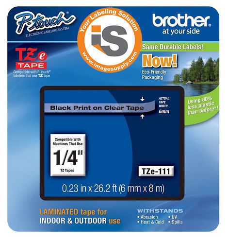 Brother p touch laminated black on clear  1/4&#034; tape  tz-111 new in pack for sale
