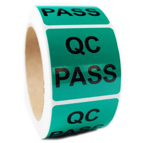 Glossy Green &#034;QC Pass&#034; Sticker Label - 2&#034; by 2&#034; - 500 ct