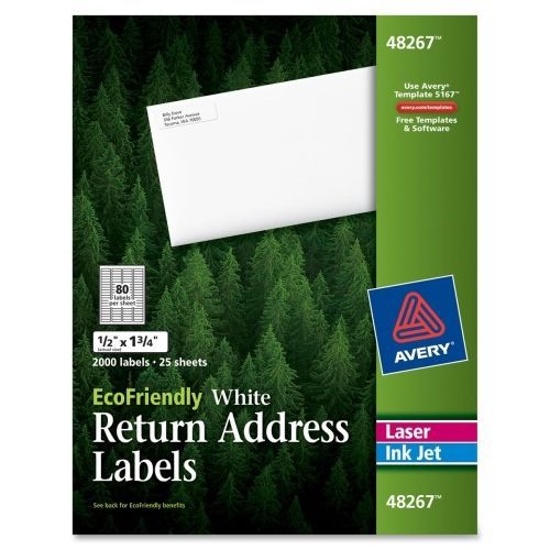 Avery Mailing Label - 0.5&#034;Wx1.75&#034;L - 2000 / Pack - Rectangle - White