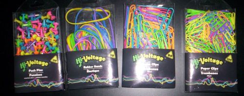 Neon colors-push pins/ paper clips (large &amp; small)rubber bands~total of 4 pieces for sale