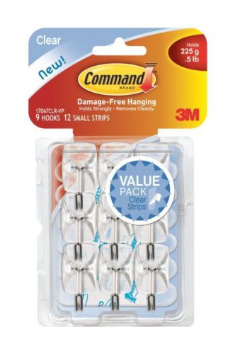 3m command clear small wire hooks, clear, holds 0.5 lbs, 9 hooks for sale
