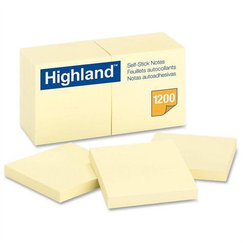 Highland Self-sticking Note Pad - Self-adhesive - 3&#034; X 3&#034; - Yellow - 12 (6549yw)