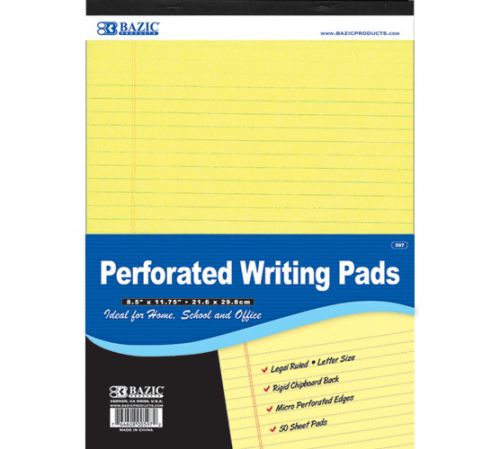 BAZIC 50 Ct. 8.5&#034; X 11.75&#034; Canary Perforated Writing Pad, Case of 48