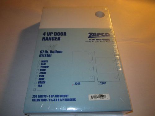1000 zapco 4-up door hangers [item 224b] - 67 lb white vellum bristol / diecut for sale