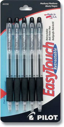 Black 5 pack pilot easytouch retractable ball point pens, medium point, 5-pack, for sale
