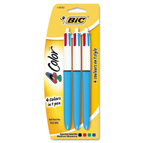 BIC 4-Color Ballpoint Retractable Pen Assorted Ink Medium 3 Pack - New Item