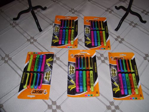 5 PACKS OF BIC BRITE LINER GRIP HIGHLIGHTERS ASSORTED FLUORESCENT COLORS 5/PK C