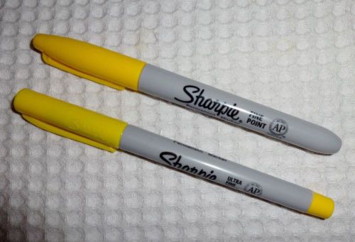 2 SHARPIE Permanent Markers -YELLOW - 1 Ultra Fine Point &amp; 1 Fine Point-New