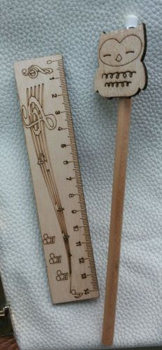 FANTACY HANDMADE WOOD PENCIL (OWL TOPPER) AND RULER.