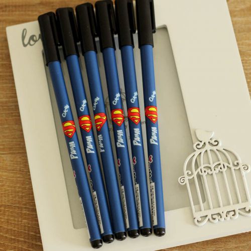 Superman Gel Ink Pen Black Ink Rollerball Pens 6Pcs Stationery Office Writing