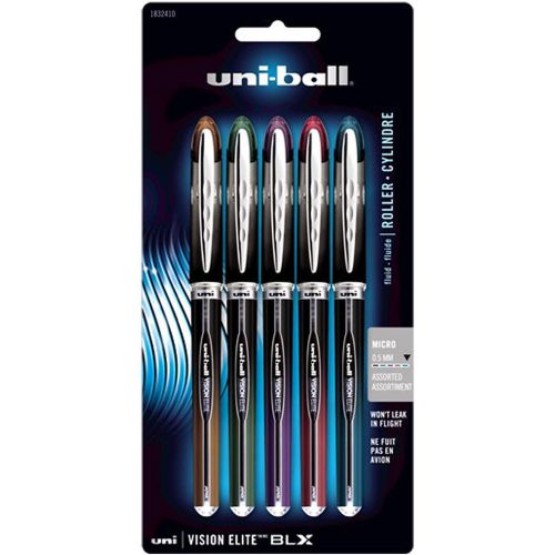 Uni-ball vision elite blx rollerball pen micro 0.5mm 5-pk brn,grn,pur,red, blu for sale