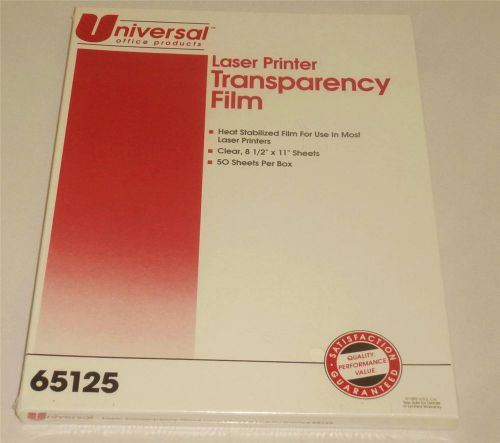 UNIVERSAL Laser Printer Transparency Film 65125 Box of 50 Sheets 8.5&#034; x 11&#034;