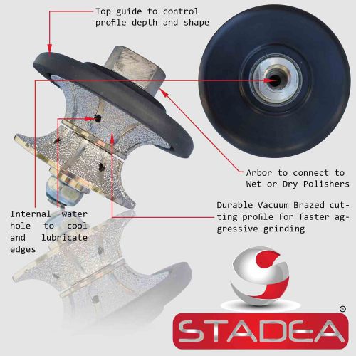 STADEA Diamond Granite Profile Wheel Full Bullnose 1&#034; V25 Marble Stone Profiling