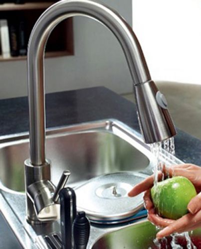 Modern pullout spray kitchen faucet tap in brushed nickel finish free shipping for sale