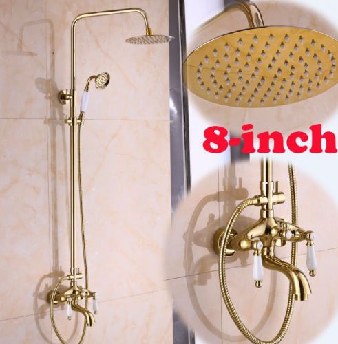 Polished Brass Golden Rainfall Bathroom Shower Faucet Set Bath Shower Mixer Tap