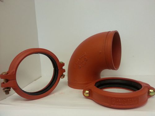 6&#034; standard grooved elbow complete with 2- 6&#034; standard grooved ridged couplings for sale
