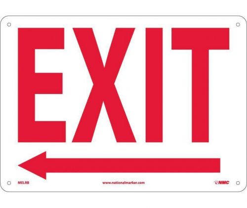Nmc melrb safety sign - left arrow &#034;exit&#034; 14&#034; x 10&#034; red on white rigid plastic for sale