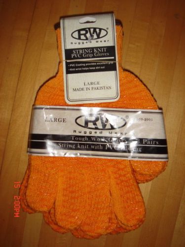 3 Pair Rugged Wear Work Gloves w/ String Knit and PVC Ribbing 660-2005