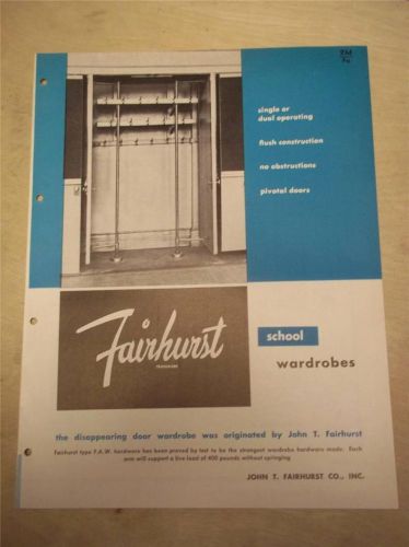 Vtg John T. Fairhurst Co Brochure~School Wardrobes~Catalog~1956