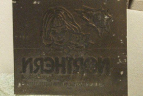 VINTAGE NORTHERN BATH TISSUE COPPER PRINTING PLATE - GIRL WITH CAT- 5 3/4 x5