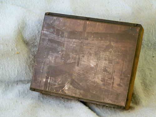 Vtg printers stamp block 1930? antique copper w wood many bird cages in store for sale
