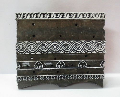 INDIAN WOOD HAND CARVED TEXTILE PRINTING FABRIC BLOCK STAMP DESIGN LARGE HOT 119