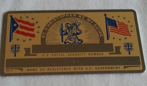 Vintage Social Security Card Metal Puerto Rican Flag St. Christopher Be My Guide