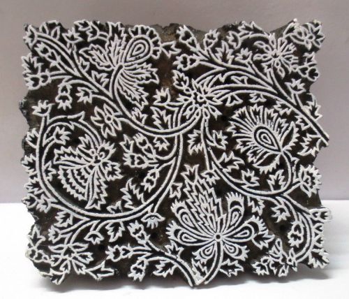 VINTAGE WOODEN CARVED TEXTILE PRINTING FABRIC BLOCK STAMP FINE DETAILED CARVING