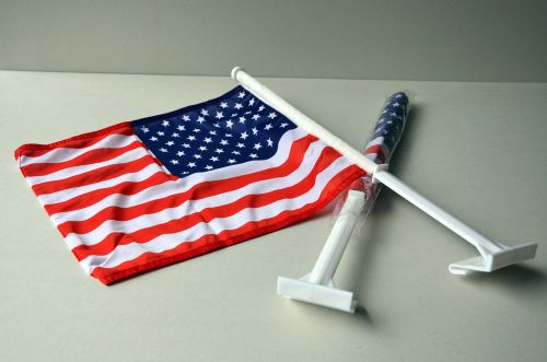 2 x Patriotic American Flag 12&#034;x14&#034; Car Window Flag Banner (pair)
