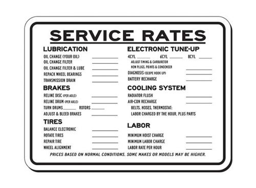 Auto Repair Service Rates Sign - 18x24