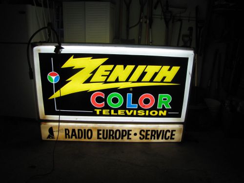 Vintage Zenith Radio lighted sign HUGE 6ft LONG 4ft TALL Radio Europe Service