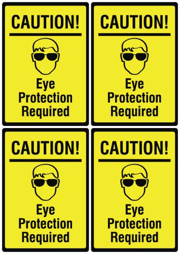 Caution Eye Protection Required Saftey First Eyes Yellow Sign Set Of Four Signs