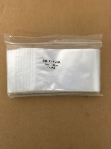 3&#034;x5&#034; (2mil) Reclosable Clear Zip Lock Plastic Bags (1 Pack = 100pcs)