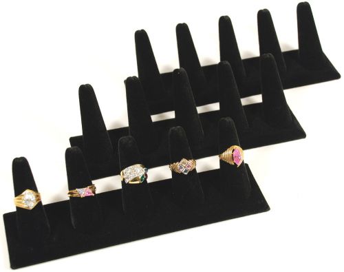 3 Black Velvet 5 Finger Showcase Ring Displays